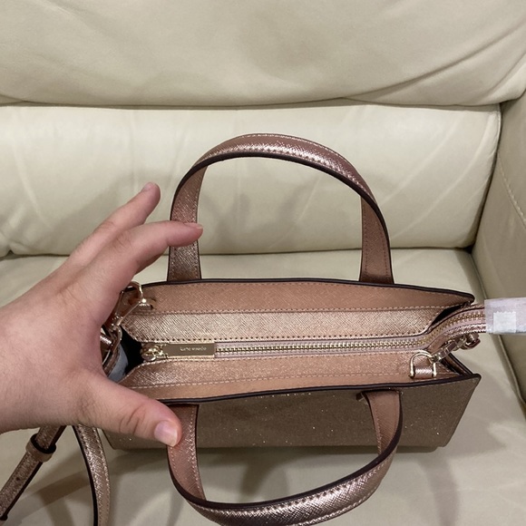 Kate Spade Rose Gold Tinsel Glitter Fabric Sparkle Satchel Purse Bag - Picture 6 of 14